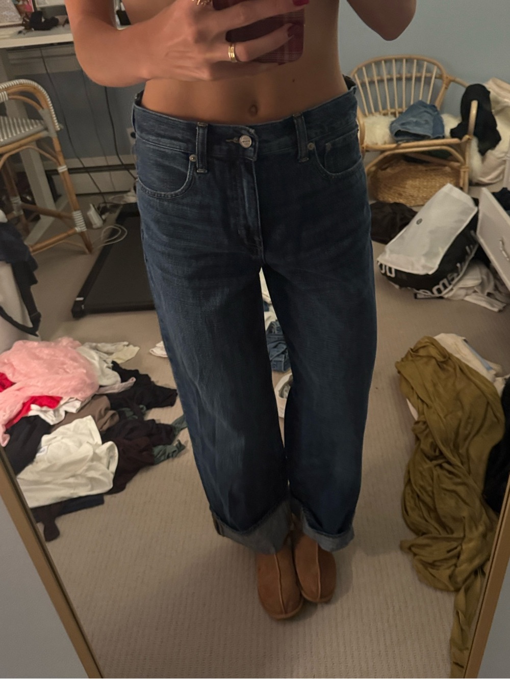 J Crew Low-Rise wide leg jeans w cuff- Dark Blue